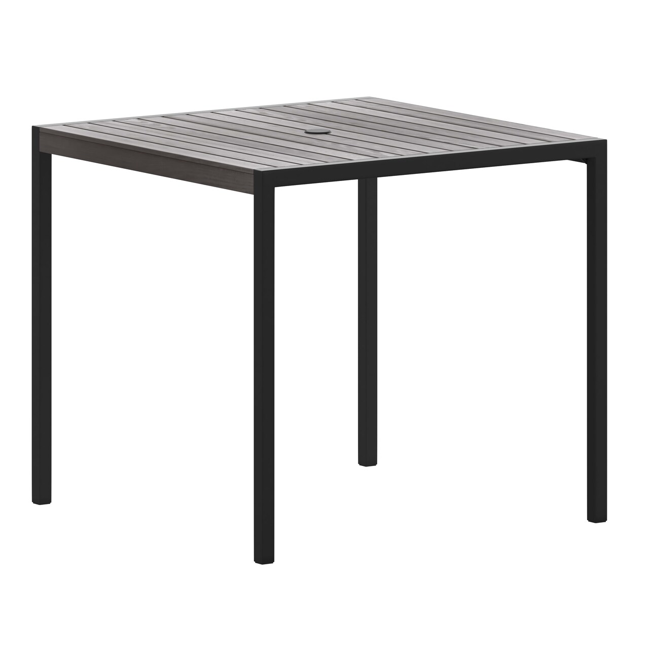 Merrick Lane Faux Teak Outdoor Dining Table with Powder Coated Steel Frame and Umbrella Hole